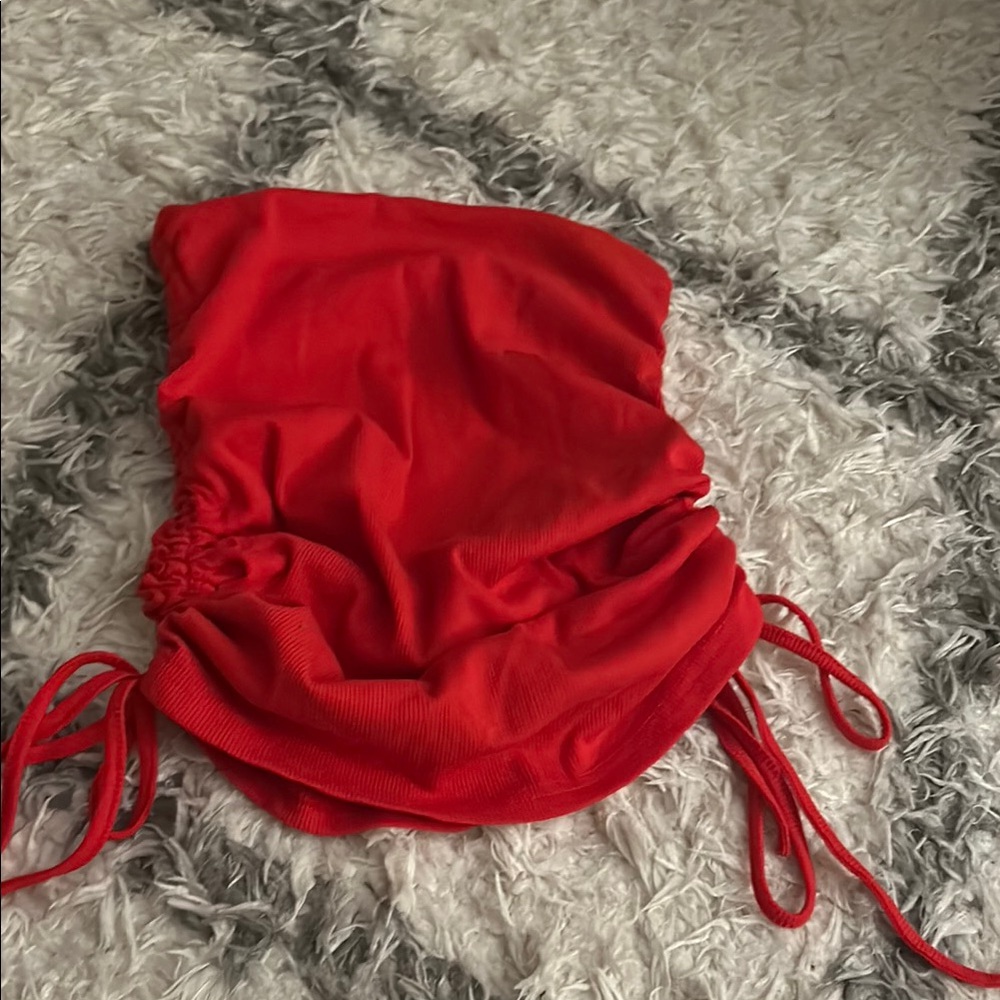 Red Strapless Ruched Top